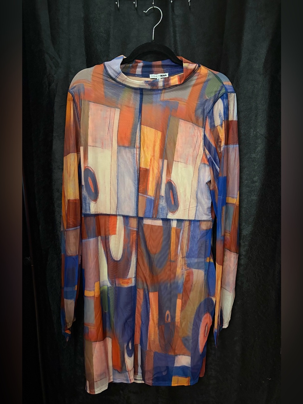 Colorblock Abstract Mesh Long Sleeve Top - Multicolor